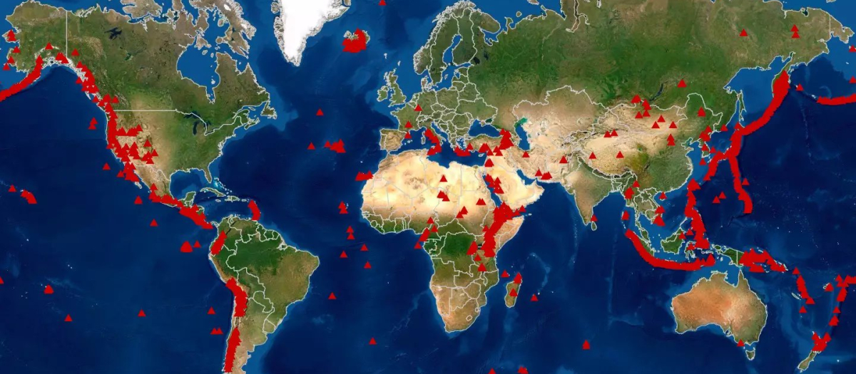 Mapa de volcanes activos en el mundo