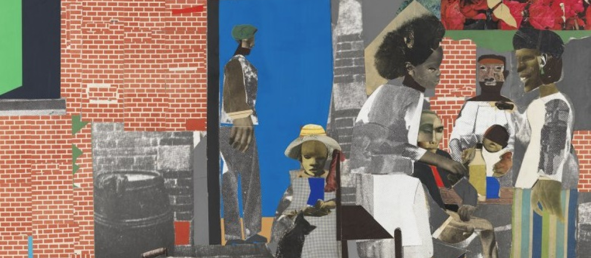 Fragmento de 'Domingo después del sermón', de Romare Bearden, en la exposición 'La memoria colonial en las colecciones Thyssen-Bornemisza'