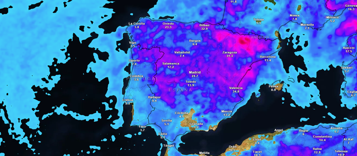 Precipitación acumulada hasta el domingo