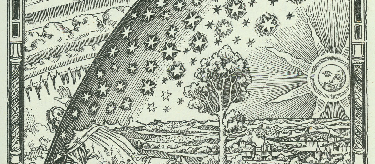 El célebre grabado Flammarion, incluido en L'atmosphère: météorologie populaire (París, 1888) de Camille Flammarion (p. 163), muestra a un hombre arrastrándose por debajo del borde del cielo, descrito como si fuese un hemisferio sólido, para echar un vistazo al misterioso Empíreo, que se encuentra más turístico