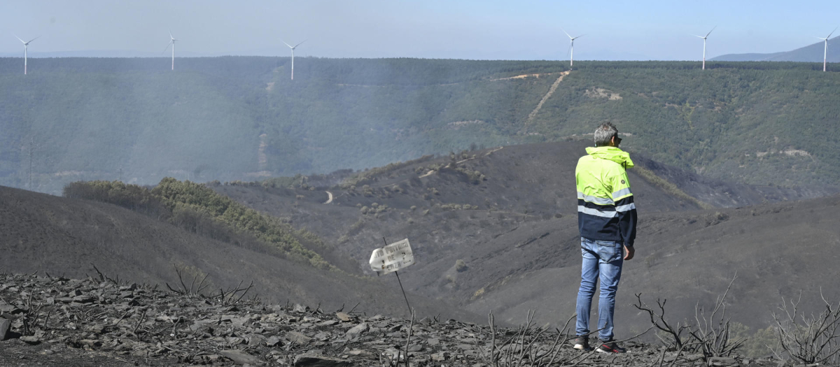 Zona afectada por el incendio forestal que se inició a primera hora de la tarde del lunes en las cercanías de la localidad de Brañuelas