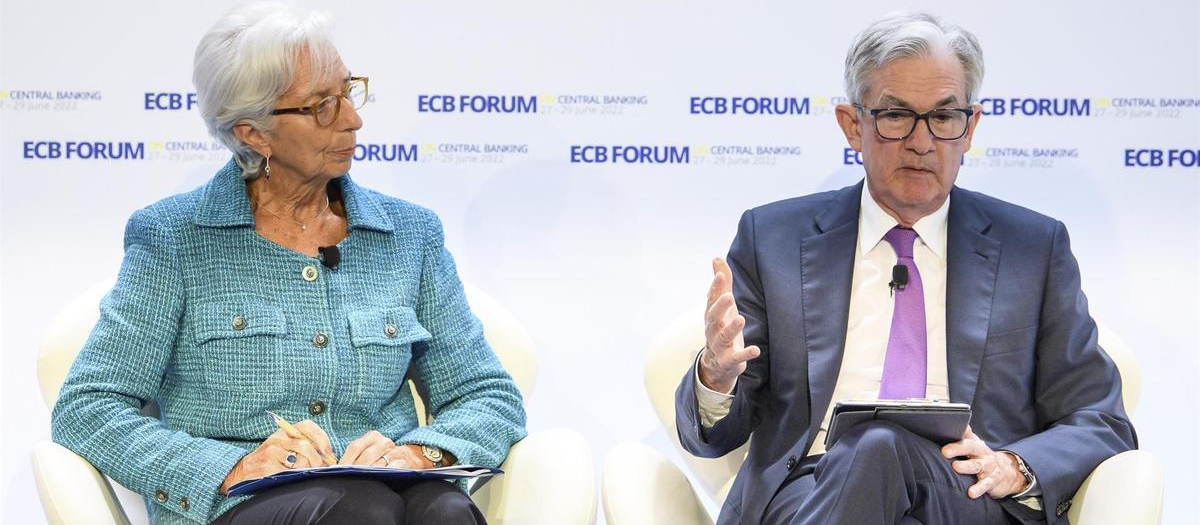 La presidenta del Banco Central Europeo (BCE), Christine Lagarde y el presidente de la Reserva Federal (Fed), Jerome Powell