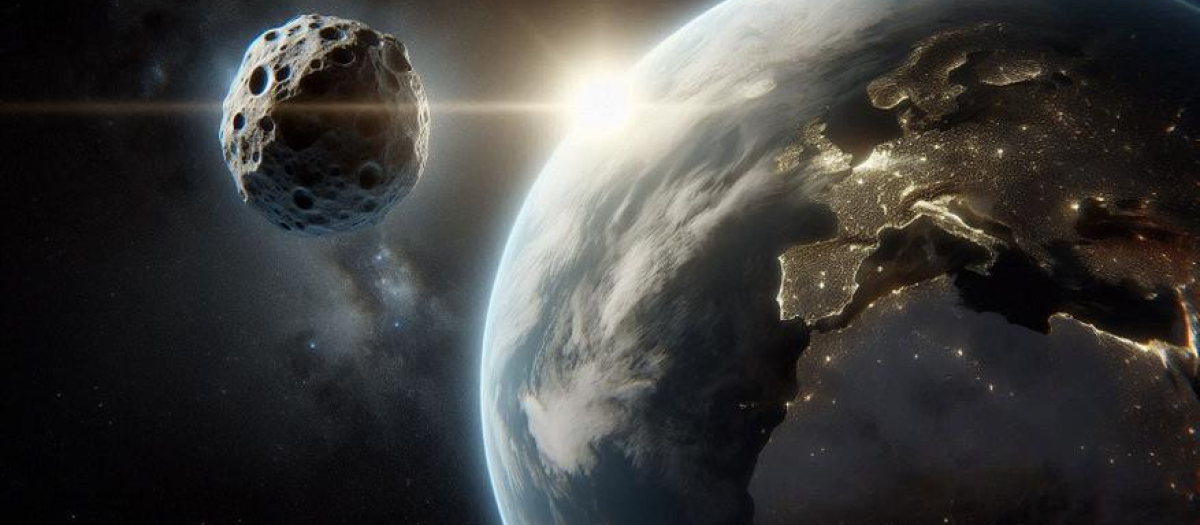 Recreación del asteroide 2024 PT5 y la Tierra