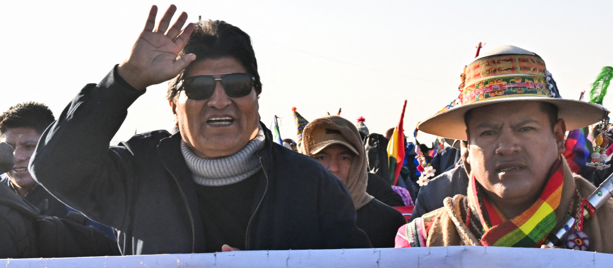 El expresidente de Bolivia, Evo Morales, durante una marcha de protesta