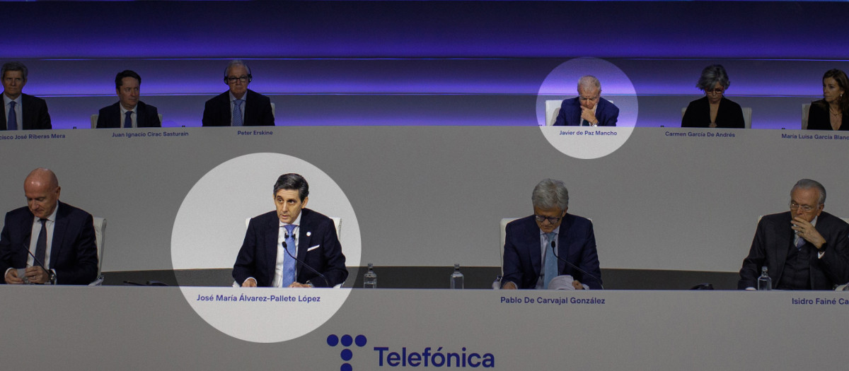 El consejo de Telefónica con Álvarez-Pallete al frente y Javier de Paz detrás a su izquierda