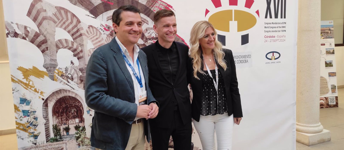 José María Bellido, Bruno Marchand y Lourdes Morales en el Congreso Mundial de la Organización de las Ciudades Patrimonio Mundial (OCPM)