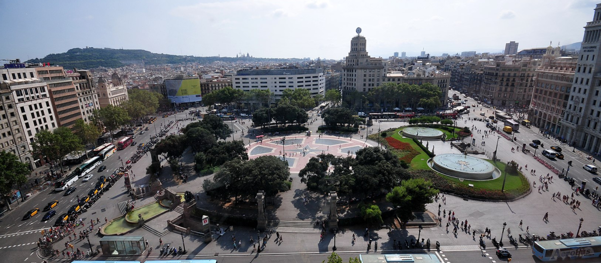 Vista aérea de la plaza de Cataluña, en Barcelona