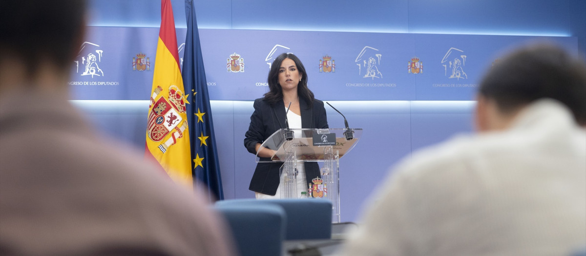 La portavoz de VOX en el Congreso, Pepa Millán, durante una rueda de prensa