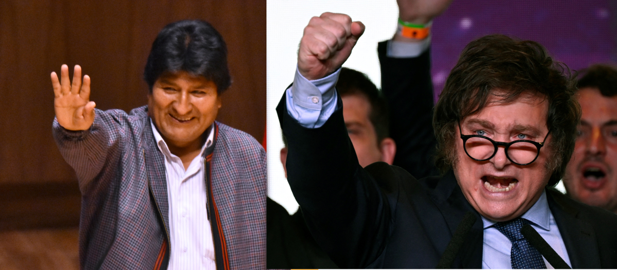 El expresidente de Bolivia Evo Morales y el presidente argentino Javier Milei