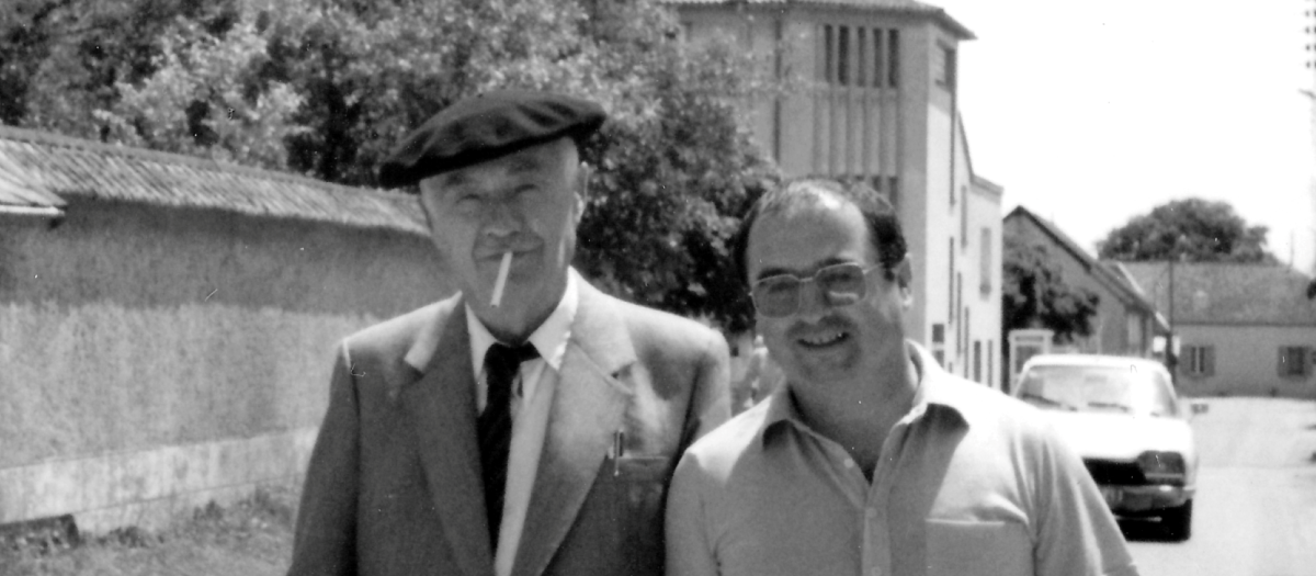 El filósofo Gustave Thibon con el europarlamentario Bernard Antony, en 1982