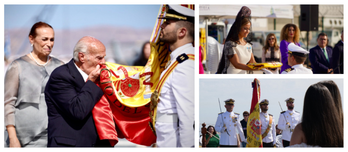 Imágenes de la Jura de Bandera para civiles en el LHD Juan Carlos I en melilla y la entrega de la bandera de combate al patrullero Isla de Pinto