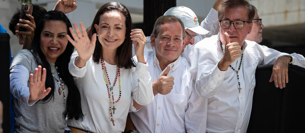 La líder opositora venezolana, María Corina Machado, durante una manifestación de la oposición, en Caracas (Venezuela)