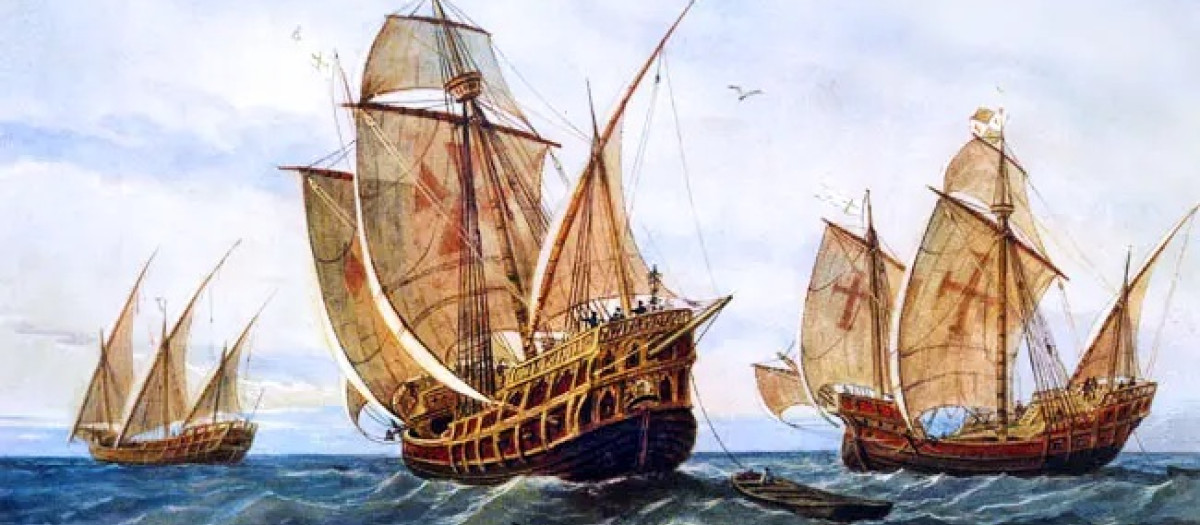 La Pinta, la Niña y la Santa María en el primer viaje de Colón a América