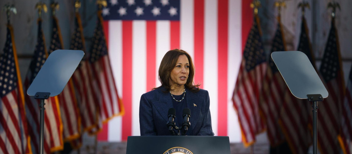 Kamala Harris durante un acto de campaña