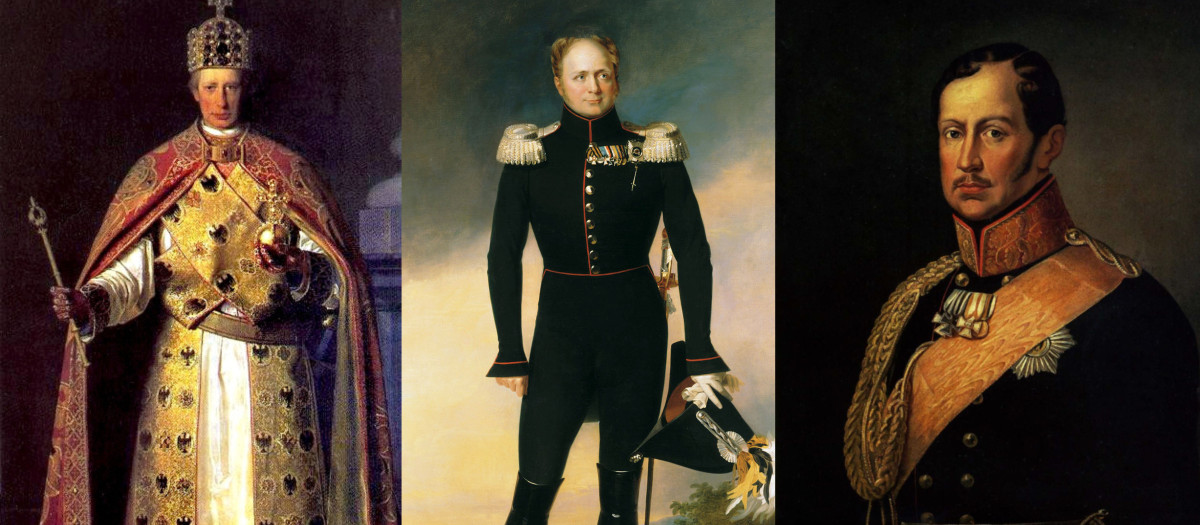 El emperador de Austria, el zar Alejandro I de Rusia y el rey de Prusia