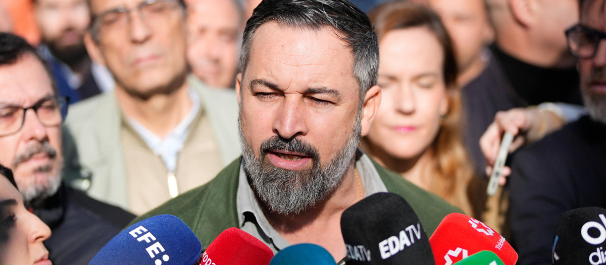 El presidente de Vox, Santiago Abascal, en la manifestación convocada por la sociedad civil en Madrid