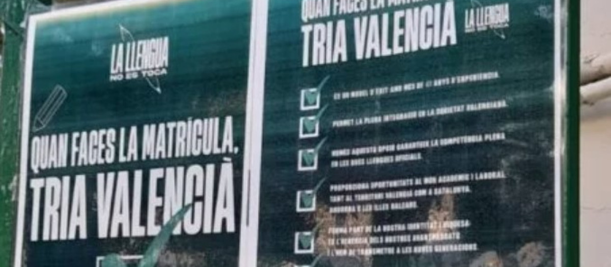 Carteles de la "ONG del catalán" en un colegio valenciano