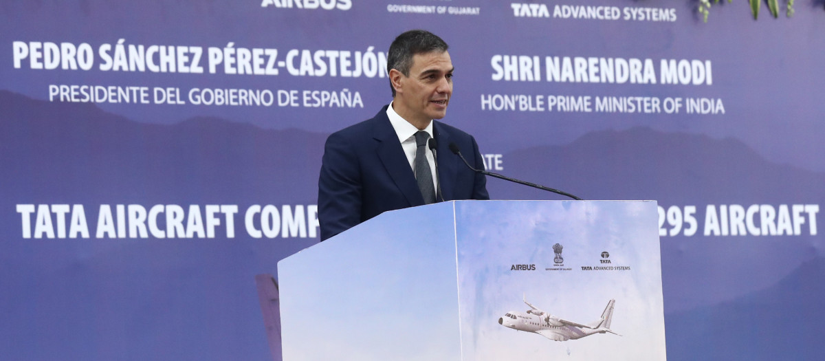 El presidente del Gobierno, Pedro Sánchez, durante el viaje oficial en India