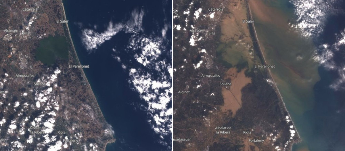 Antes y después de la DANA visto desde satélite Landsat 8 de la NASA