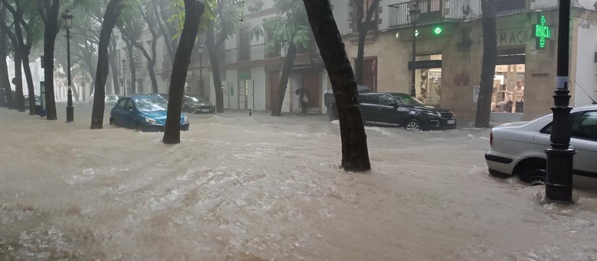 Estado de una calle en Jerez de la Frontera afectada por el temporal