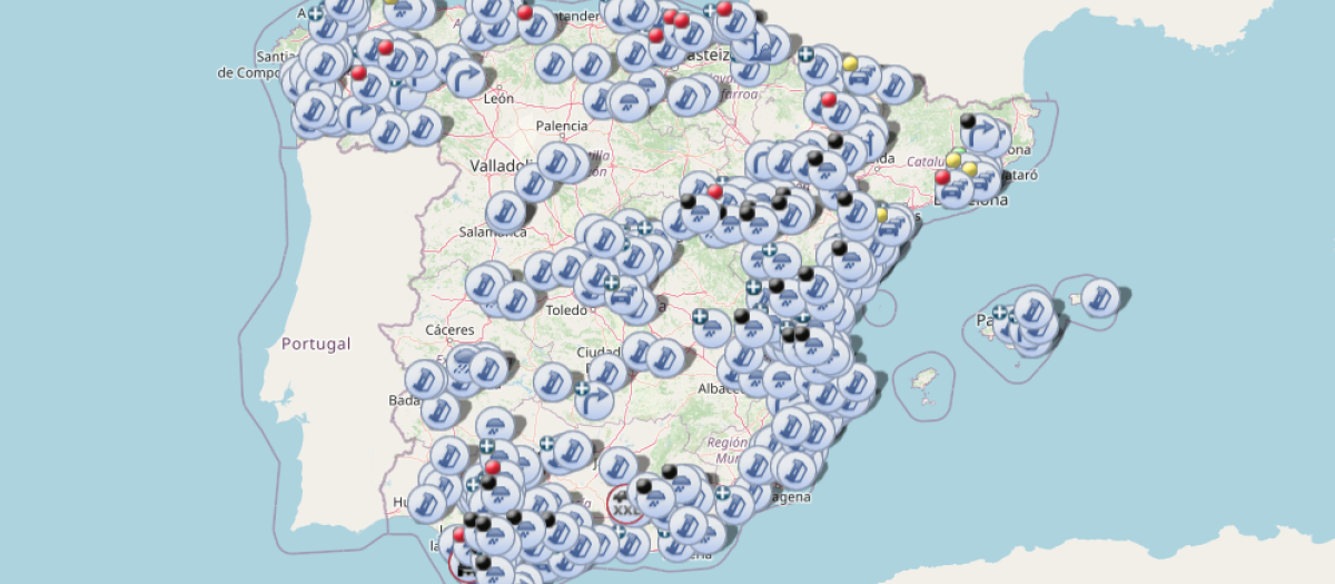 El mapa de la DGT de las incidencias y carreteras cortadas