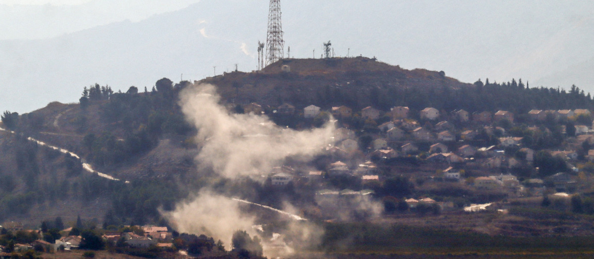 Imagen tomada en la zona de Marjayoun, en el sur del Líbano, muestra columnas de humo