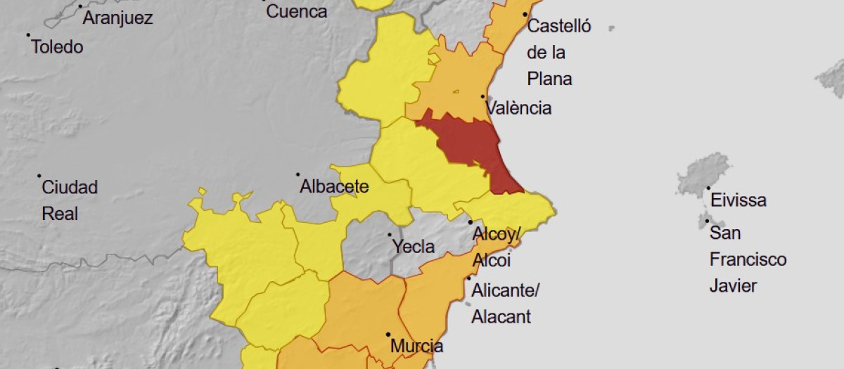 Mapa de avisos de la Aemet