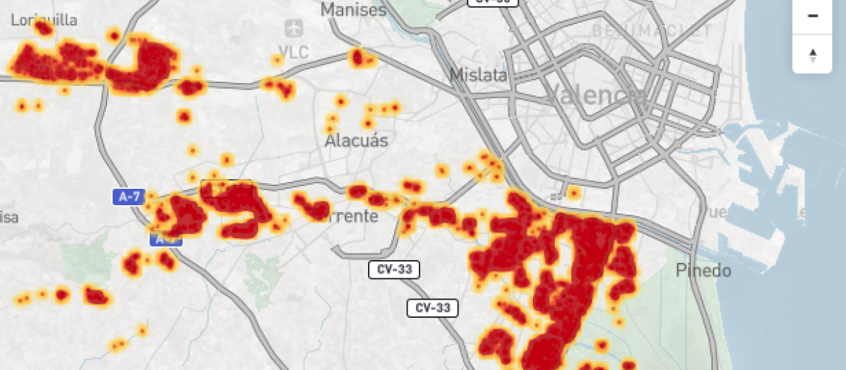 Mapa de los edificios afectados por la DANA