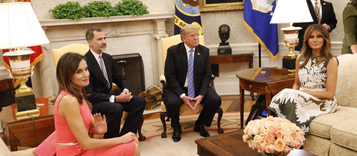 U.S. President Donald Trump and first lady Melania Trump with Spain's King Felipe VI and Queen Letizia on their officil visit to USA  Washington, U.S., June 19, 2018