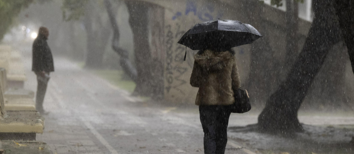 Una mujer que se resguarda de la lluvia bajo un paraguas el pasado 29 de octubre en Málaga