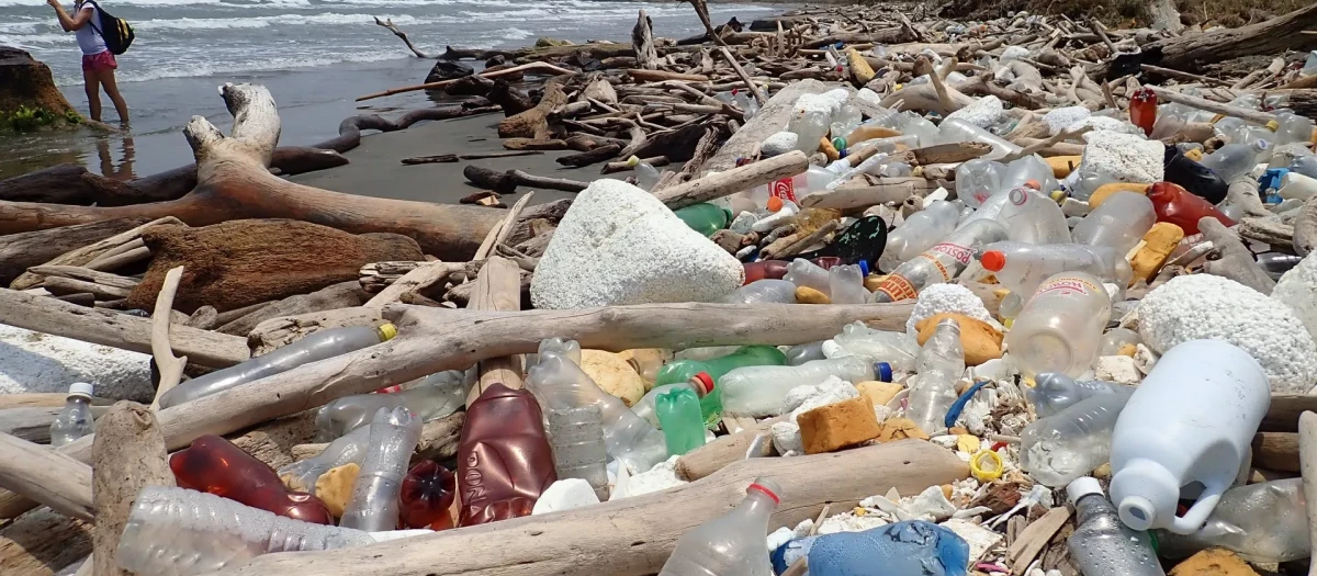 Residuos de plástico en una playa