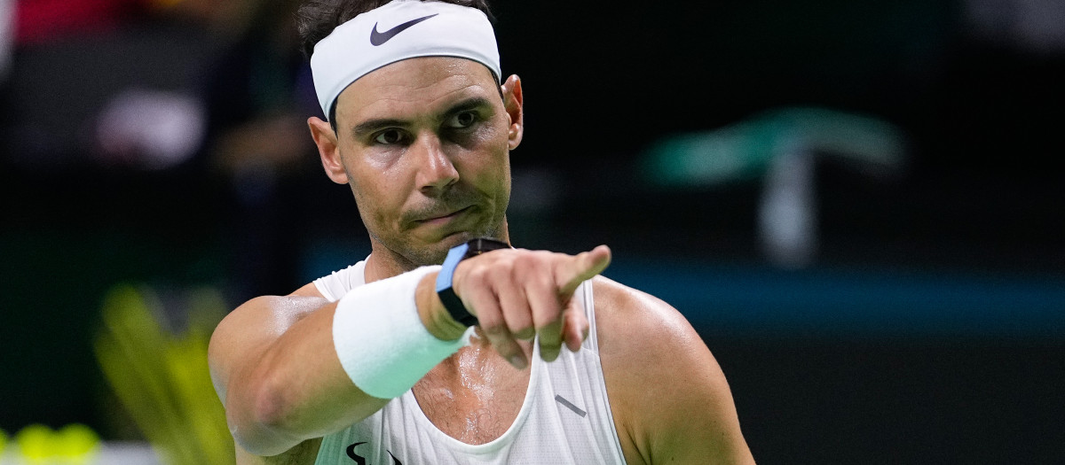 Rafael Nadal en uno de sus entrenamientos para preparase para la Copa Davis en el Martin Carpena