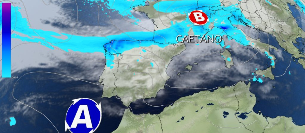 Borrasca Caetano en un mapa isobárico