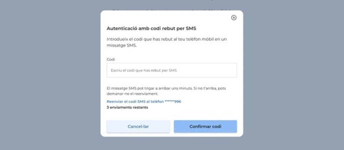 Pantalla de autenticación con código recibido por SMS de la app 'La Meva Salut'

REMITIDA / HANDOUT por SALUT
Fotografía remitida a medios de comunicación exclusivamente para ilustrar la noticia a la que hace referencia la imagen, y citando la procedencia de la imagen en la firma
21/11/2024