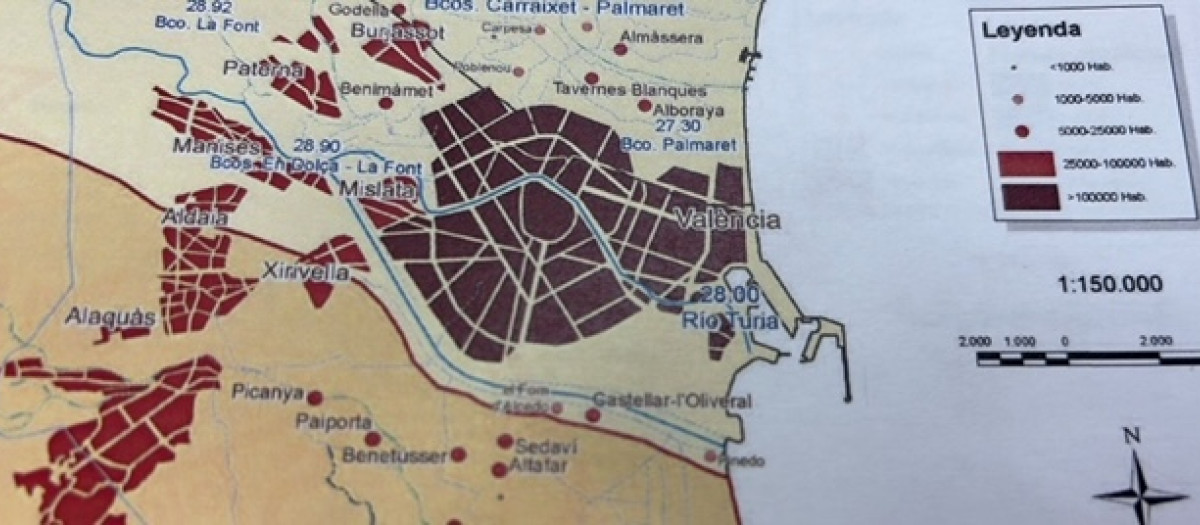 Mapa del Plan ante Riesgo de Inundaciones de Valencia, sin las pedanías afectadas