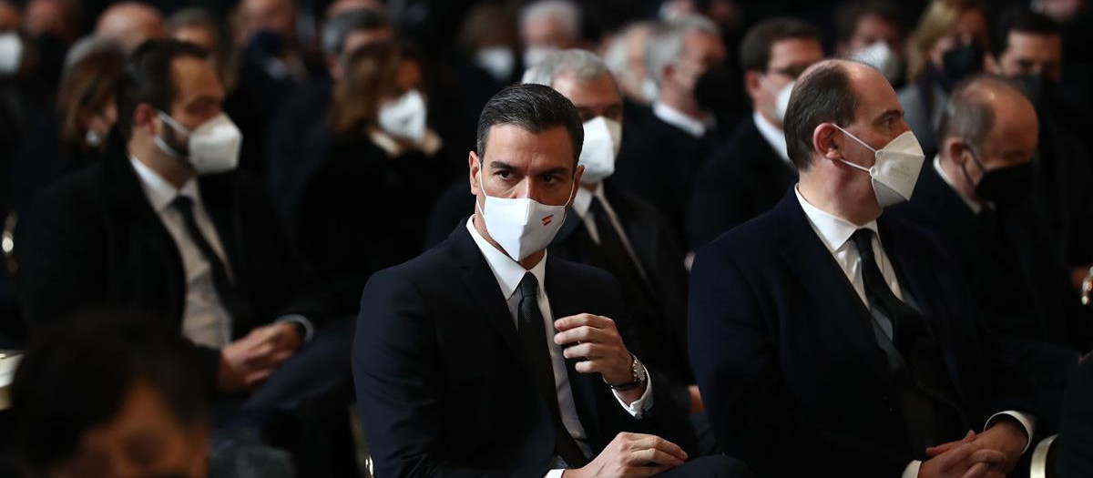 El presidente del Gobierno, Pedro Sánchez, junto a otros líderes europeos durante el funeral de Estado del presidente del Parlamento Europeo, David Sassoli,