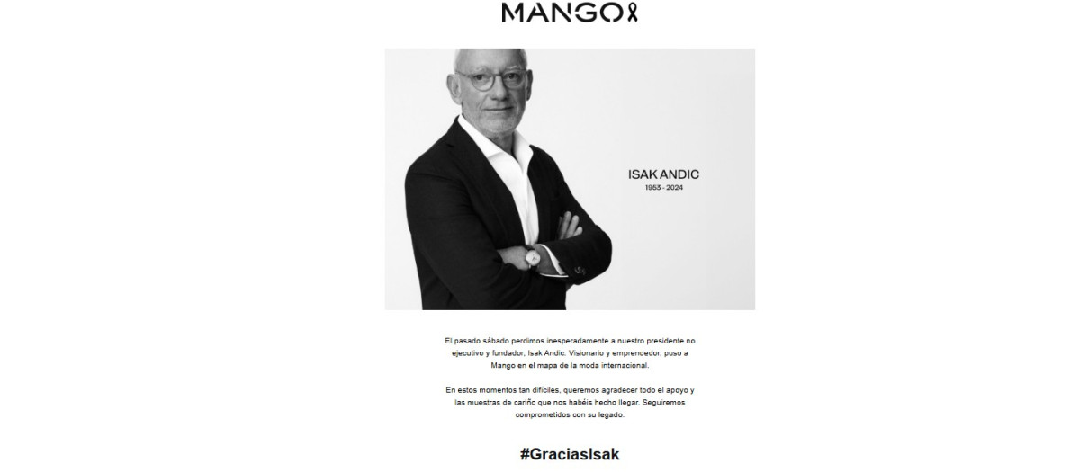 El correo a los clientes de Mango con motivo de la muerte de Isak Andic