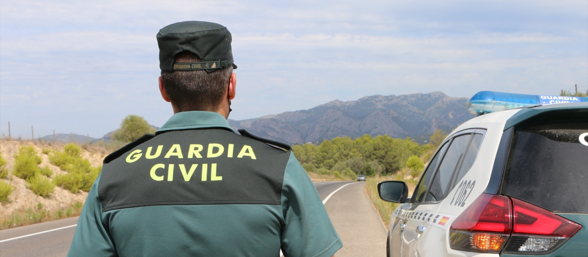 Un agente de la Guardia Civil junto a un vehículo en una carretera