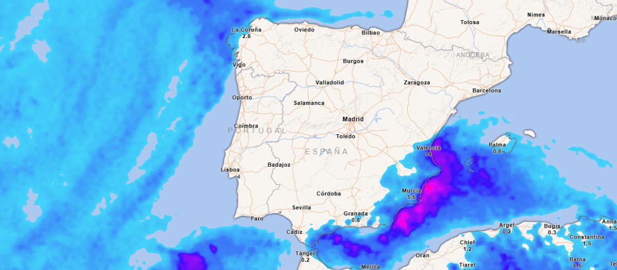 Precipitación acumulada hasta el 1 de enero a las 22