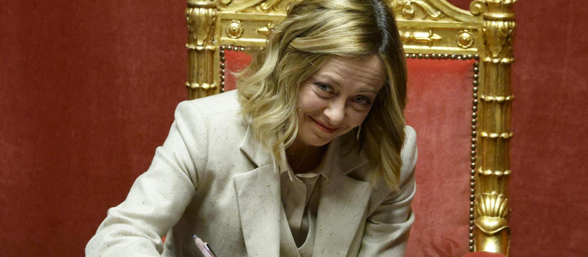 La primera ministra italiana, Giorgia Meloni, en el Senado italiano