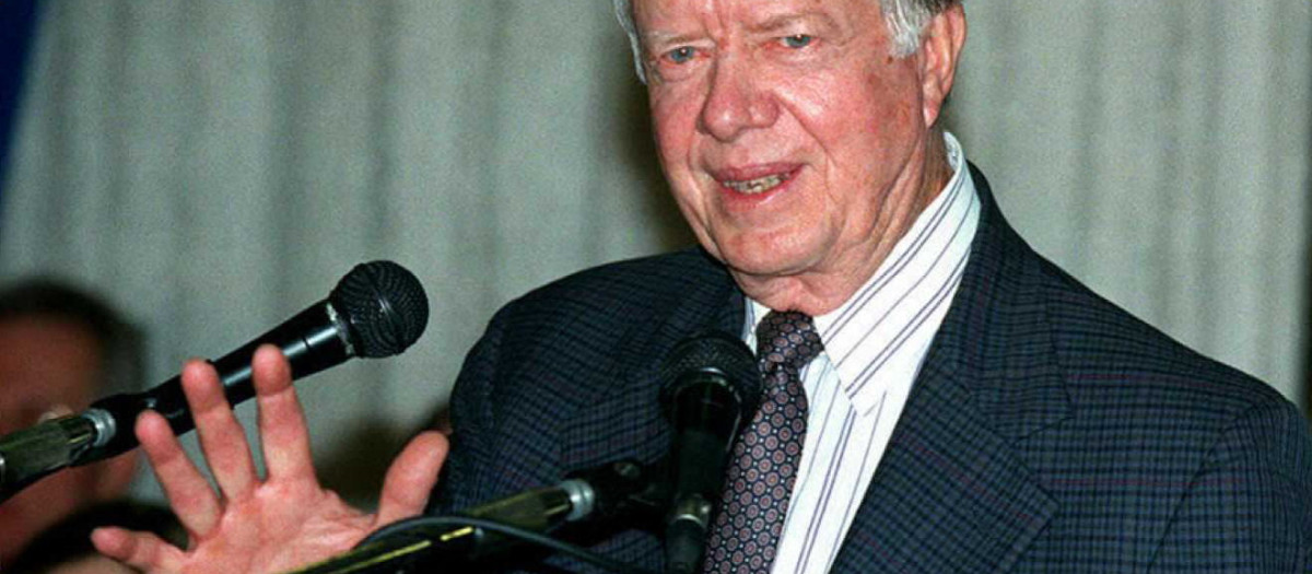 El expresidente Jimmy Carter en un evento en Jerusalén en el año 1996