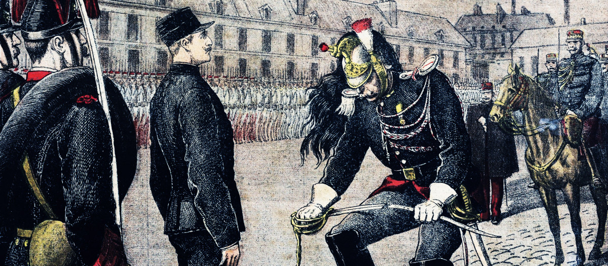 'El Traidor: Degradación de Alfred Dreyfus', dibujo de Henri Meyer, Le Petit Journal, 13 de enero de 1895