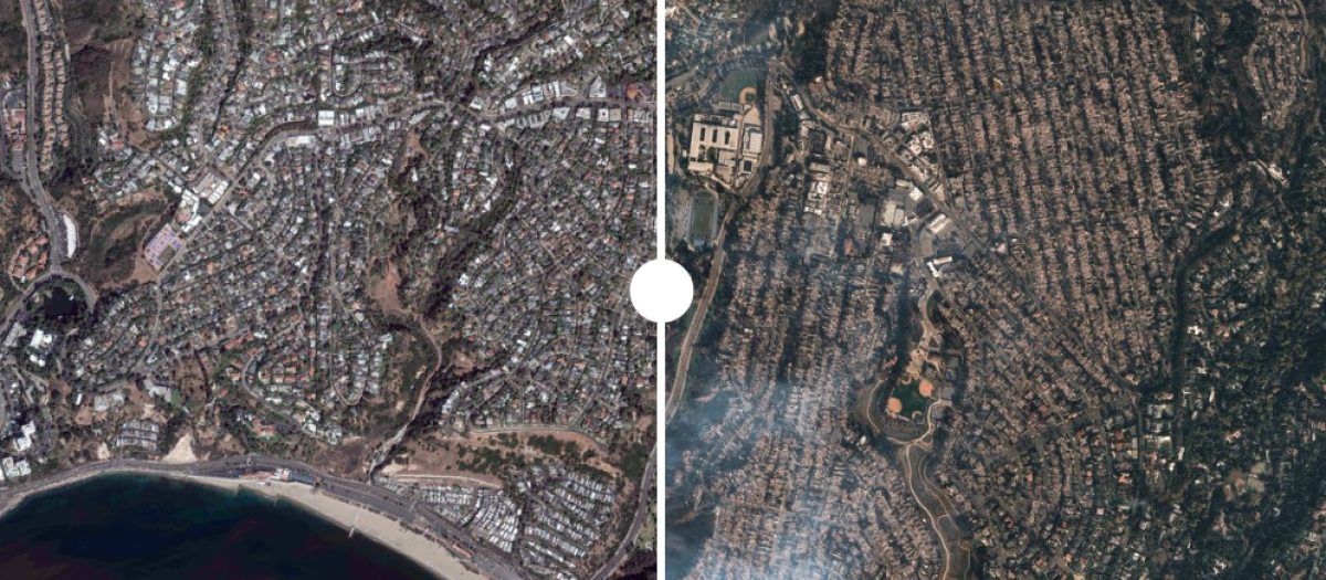 Antes y después de la ciudad de Los Ángeles tras los incendios