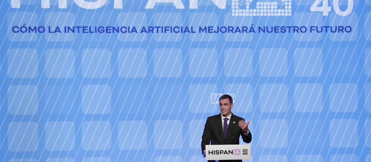 Pedro Sánchez, durante su intervención en la jornada HispanIA 2040