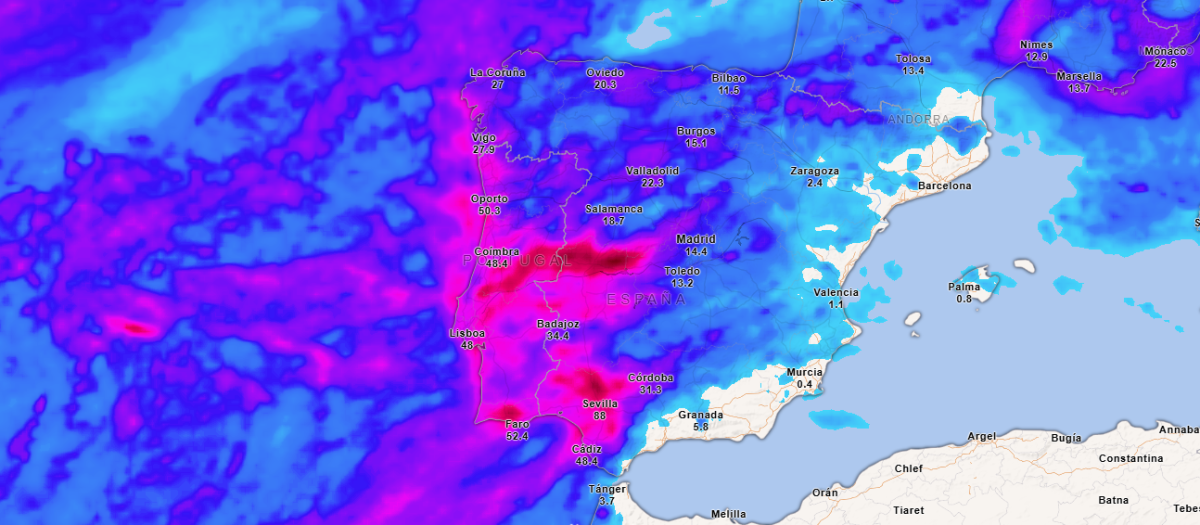 Acumulación de precipitación hasta la madrugada del viernes