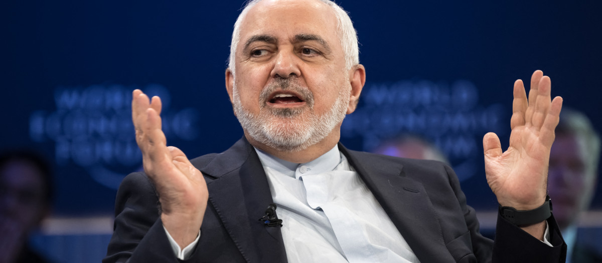 Iran's Vice-President for strategic affairs Mohammad Javad Zarif gestures as he addresses the audience during the World Economic Forum (WEF) annual meeting in Davos on January 22, 2025. (Photo by FABRICE COFFRINI / AFP)