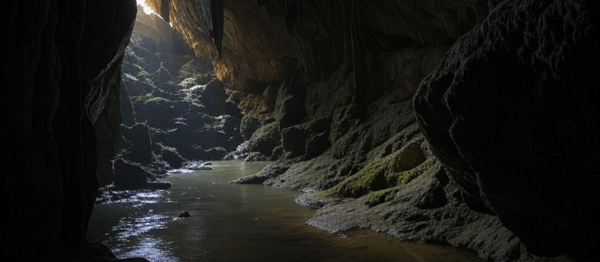 Ilustración del interior de la cueva Movile, en Rumanía