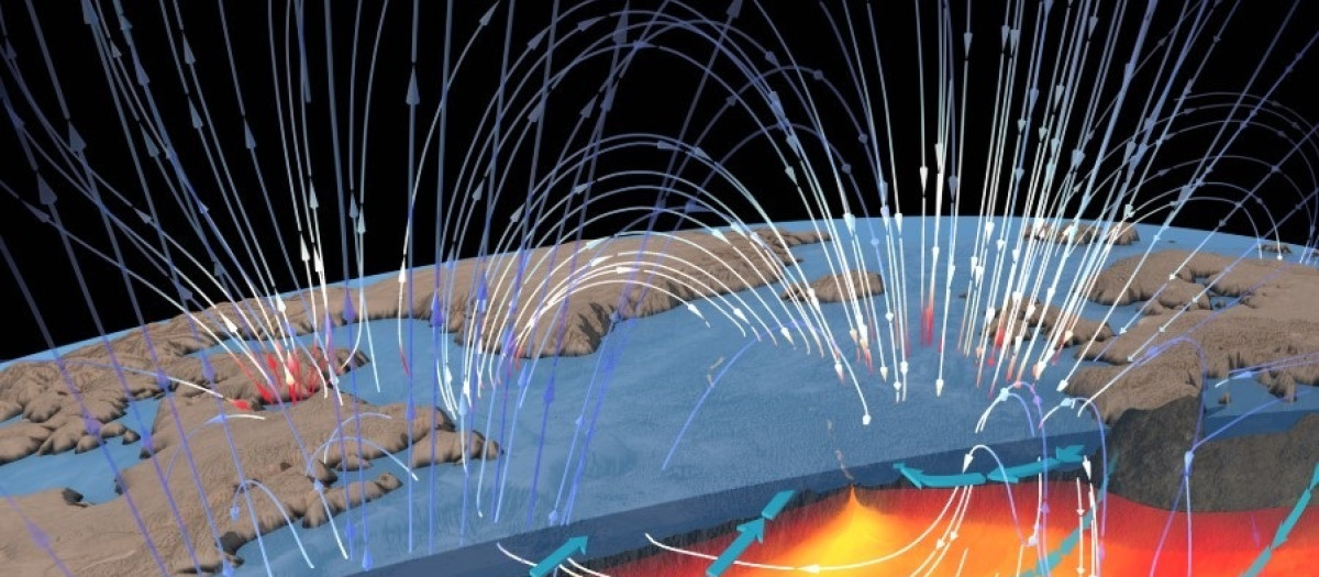 Los flujos de marea del agua salada del mar de la Tierra a través de las líneas del campo magnético de la Tierra generan corrientes eléctricas dentro del océano