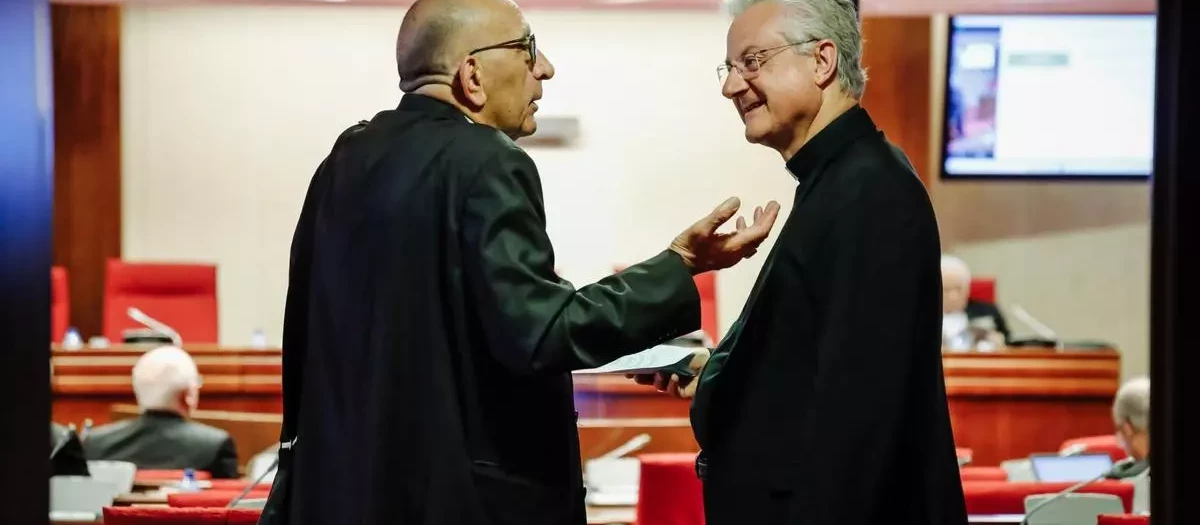 El cardenal Juan José Omella, a la izquierda, habla con el obispo de Urgell, Joan Enric Vives, en una imagen de archivo.