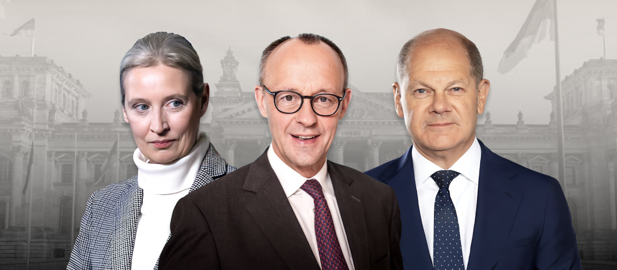 Alice Weide, Frederich Merz y Olaf Scholz,